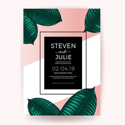 Premium Vector Wedding Invitation Cards With Green Leave