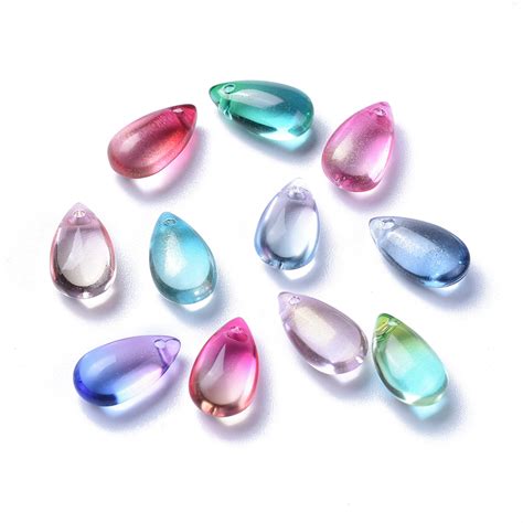 Honeyhandy Transparent Glass Charms Dyed Heated Teardrop Mixed