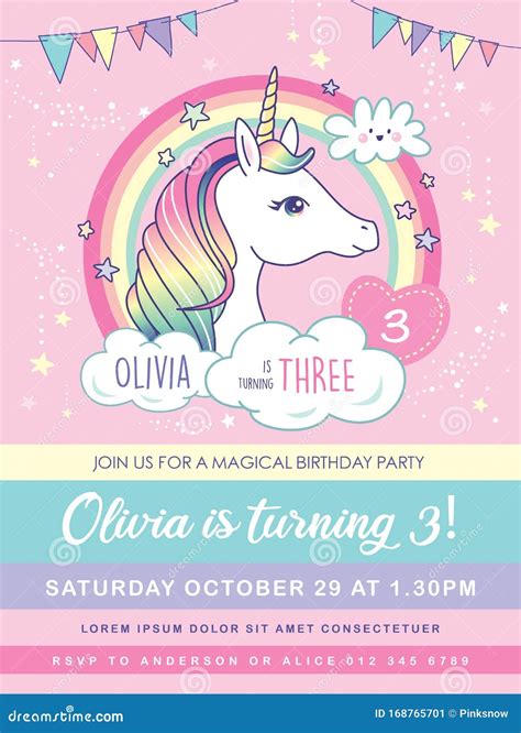 Unicorn Party Invitation Card Stock Vector Illustration Of Card Love