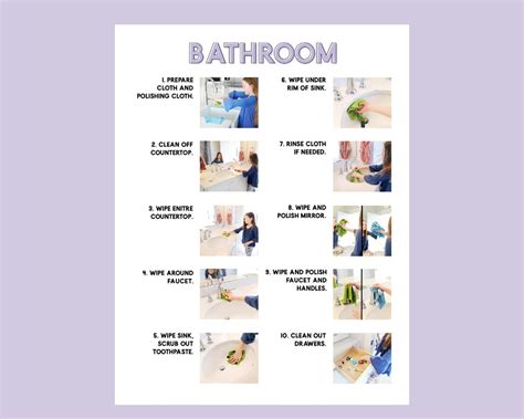 Bathroom Step By Step Visual Aid Cleaning Chore Guides Etsy