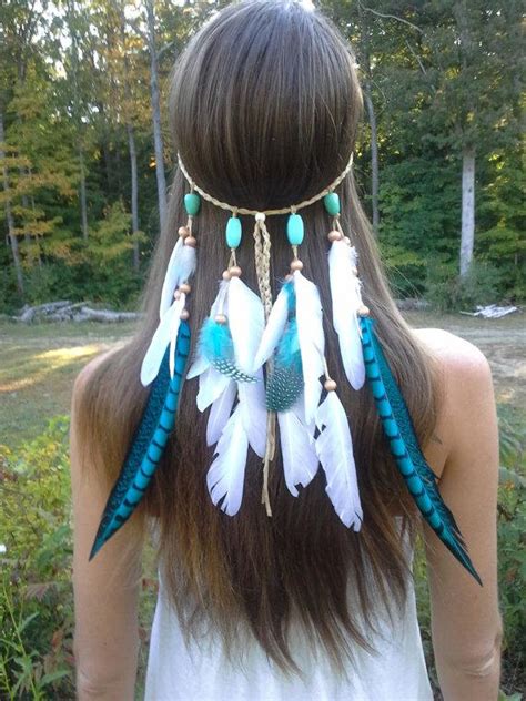 Turquoise Princess Feather Headband Native American Indian Headband