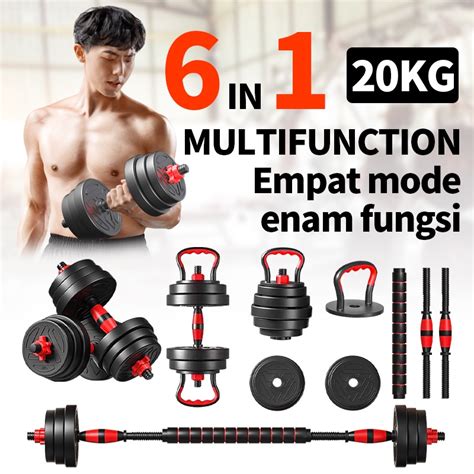 Jual Dumbbell Barbel Set Peralatan Fitness 20 Kg Bisa Disambung Tiang