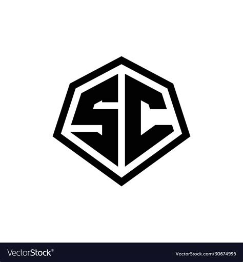 Sc Monogram Logo With Hexagon Shape And Line Vector Image