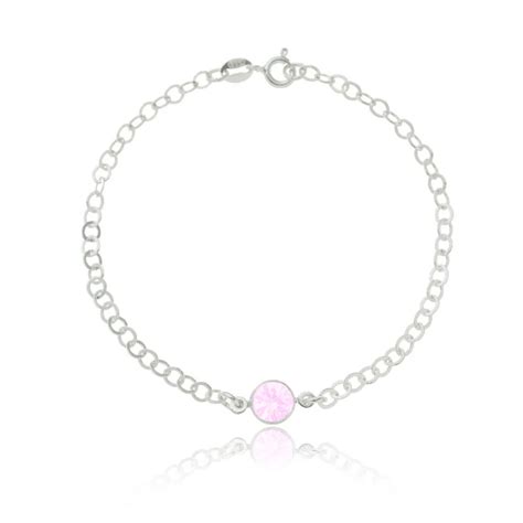 Pulseira Feminina Cm Pingente Pedra Redonda Rosa Em Prata