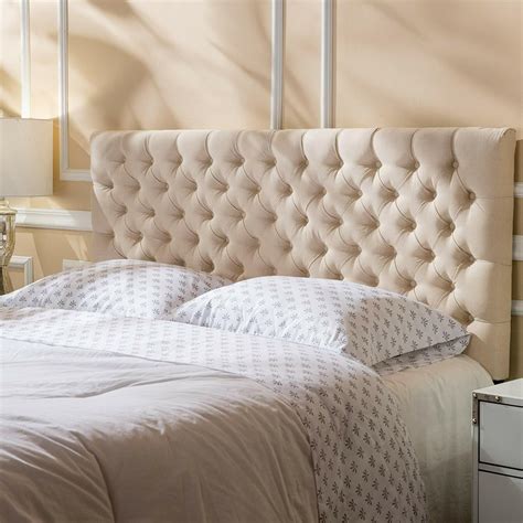 Beige Cream Tufted Fabric Upholstered Headboard Full Queen Size Bed