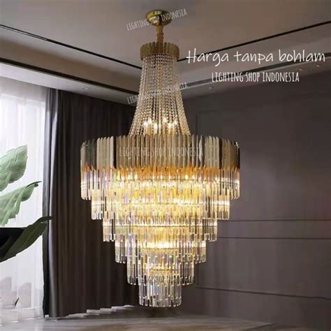 Jual Lampu Gantung Kristal Gold 100cm Modern Mewah Ruang Tamu Void 6