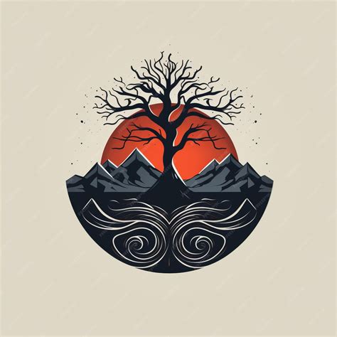 Premium AI Image | Volcanothemed Vector Logo With Treelike Elements