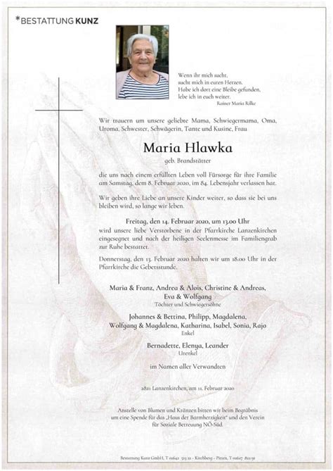 Maria Hlawka 83 Bestattung Kunz Pitten und Aspang NÖ