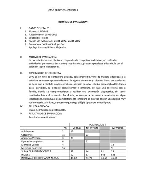 Caso dos Evaluaicon con RIAS examen CASO PRÁCTICO PARCIAL I INFORME