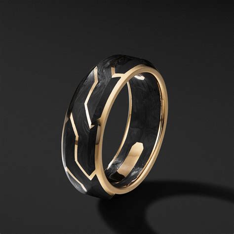 Geommetric Lines Forged Carbon Mens Ring In Sterling Silver