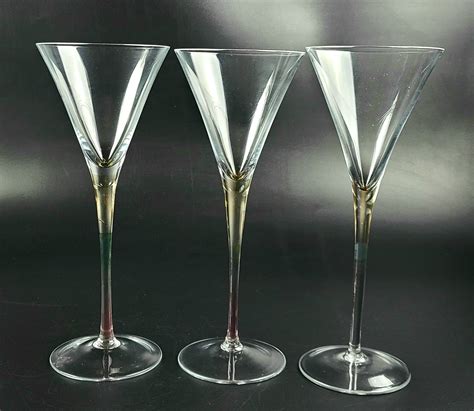 Vintage Long Multi Colored Stem Martini Glasses Set Of 3 Etsy