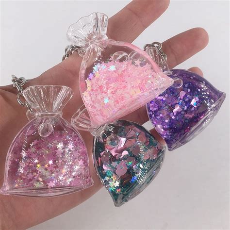 Purple Pink Blue Gold Kawaii Heart Star Glitter Liquid Shaker Pendant