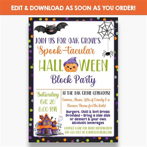 Editable Halloween Block Party Invitation Halloween Block Party Flyer Printable Halloween Party ...