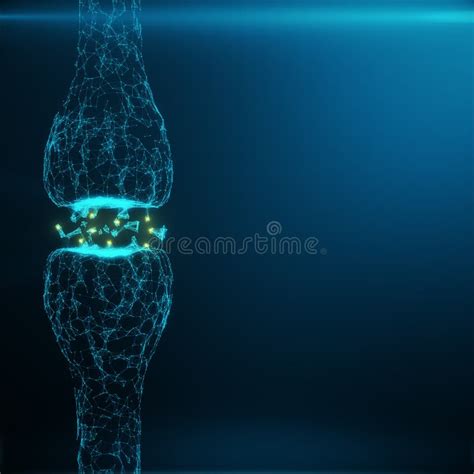 Blue Glowing Synapse Artificial Neuron In Concept Of Artificial
