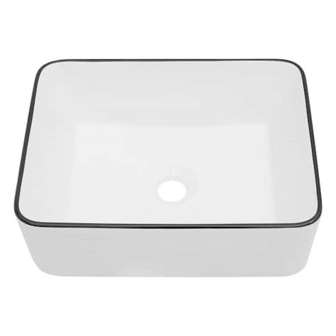 Logmey In Rectangle White Ceramic Vessel Sink With Black Rim Above