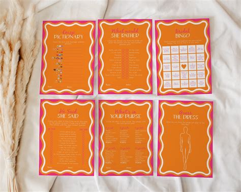 Wavy Hens Party Games Bundle Template Pink And Orange Bridal Shower