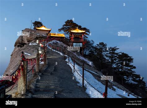 View Of The West Peak Of Mount Huashan At Sunset China Stock Photo Alamy