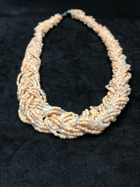 Twisted Seed Bead Necklace Peach Orange White Bday T Work Wedding Jewelry Ebay