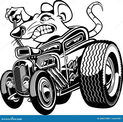 Cartoon Style Rat Driving a Custom Hot Rod Car Stock Vector - Illustration of brown, life: 268512389