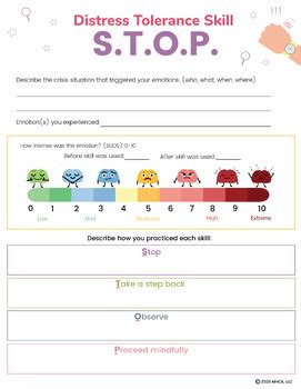 Dbt Stop Skill Worksheet Pgs Distress Tolerance Skills Dbt Skills