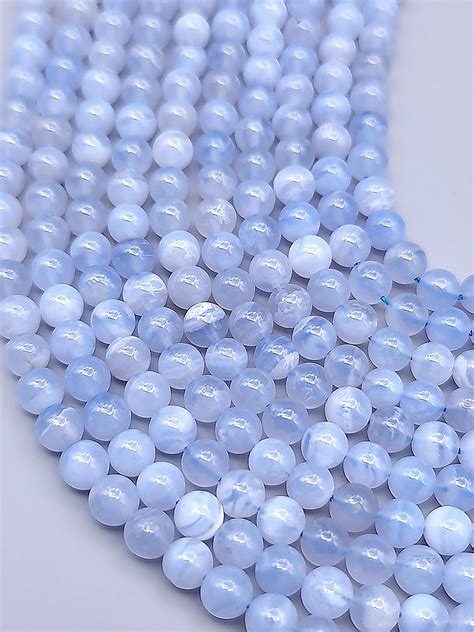 perles agate blue lace calcédoine A 6mm fil 40cm Morning stone