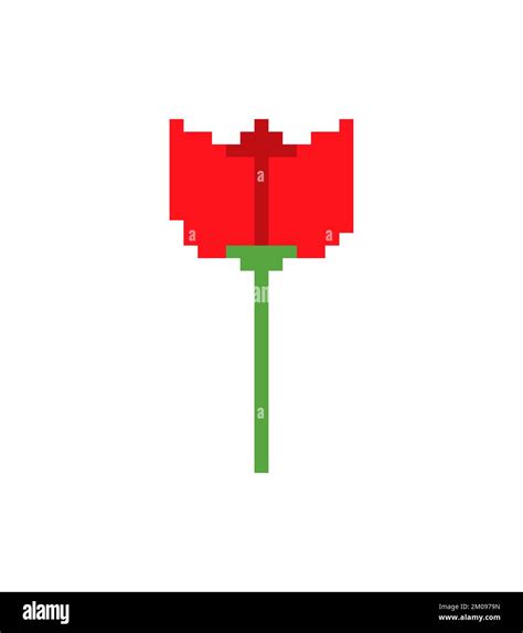 Tulip Red Flower Pixel Art 8 Bit Vector Illustration Stock Vector