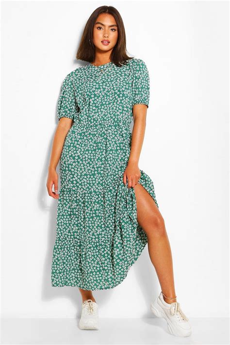 Woven Floral Print Midaxi Dress Boohoo Uk