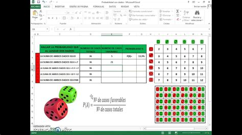 Cálculo de la probabilidad con dos dados con Excel YouTube