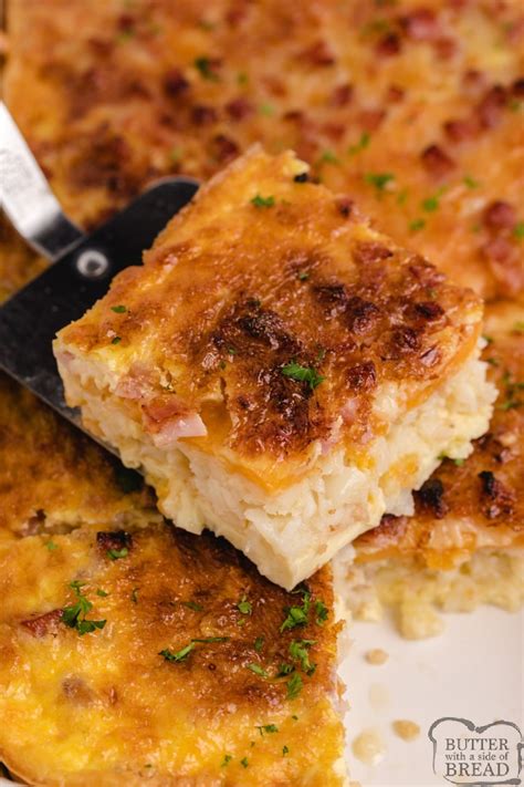 Hash Brown Breakfast Casserole Butter With A Side Of Bread