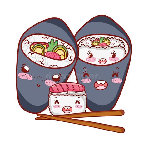 Kawaii Temaki Sushi Rice Food Japanese Dibujos Animados Sushi Y Rollos