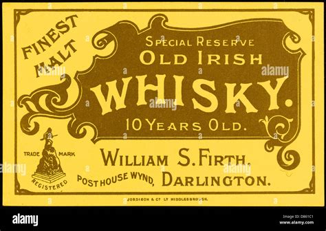 Finest Malt Old Irish Whisky Label Stock Photo Alamy