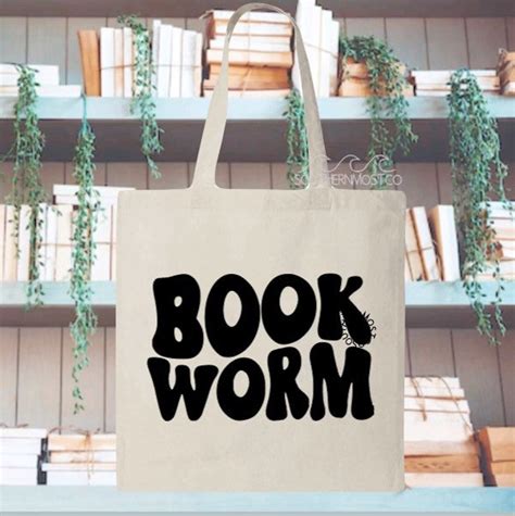 Retro Book Worm Library Book Tote Bag T Reading Reader Etsy