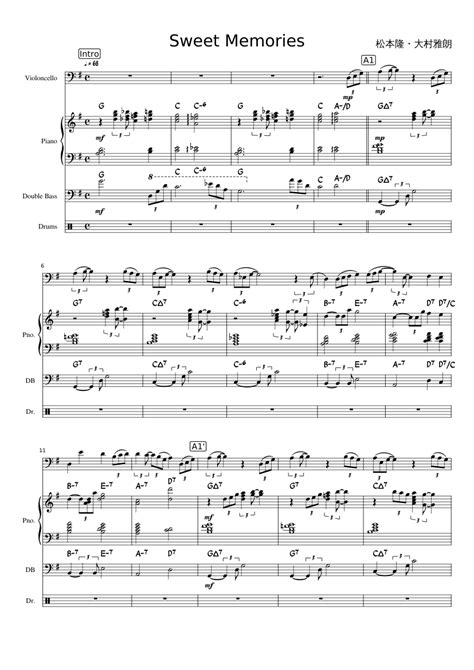 Sweet Memories Sheet Music For Piano Cello Bass Guitar Drum Group