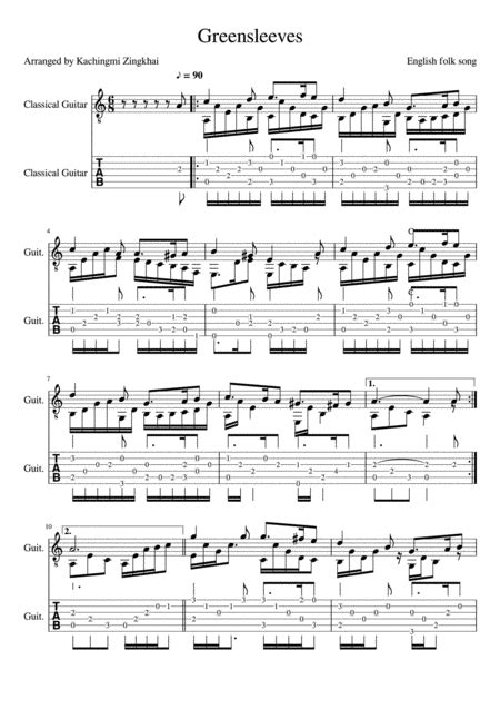 Greensleeves Fingerstyle Guitar Tab Sheet Music Classical Guitar