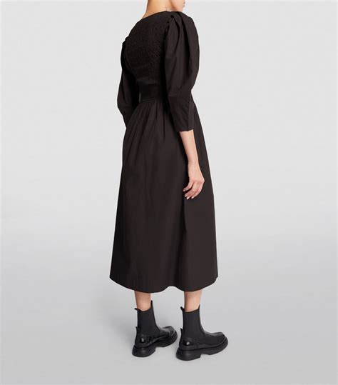 Womens Ganni Black Organic Cotton Midi Dress Harrods Uk