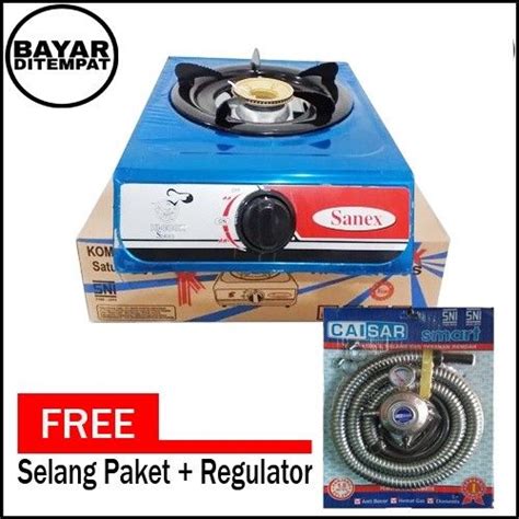 SANEX Kompor Gas 1 Tungku Stainless Steel CAISAR Selang Paket