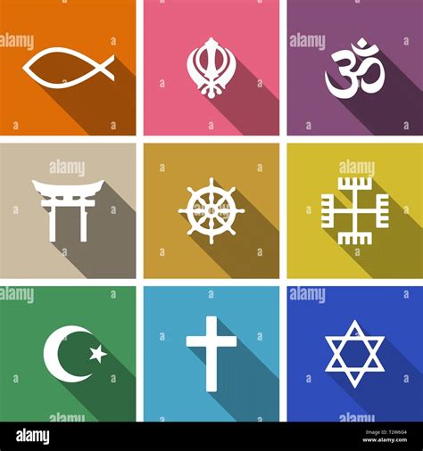 World Religion Symbols Flat Set With Christian Jewish Islam Etc Stock