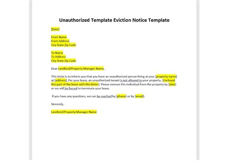 Unauthorized Tenant Eviction Notice Letter Template Eviction Notice Letter Eviction Notice