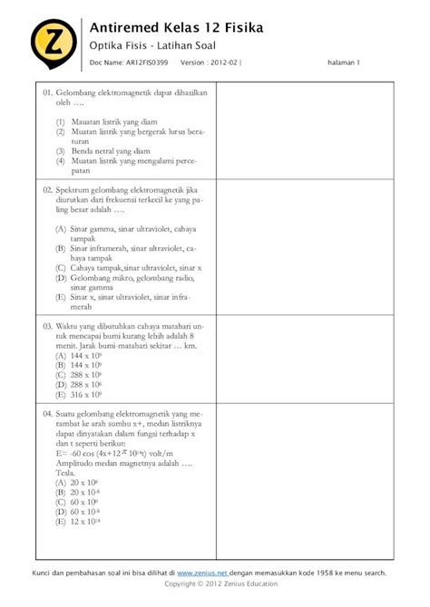 Pdf Antiremed Kelas Fisika Zenius Net Optika Fisis Latihan