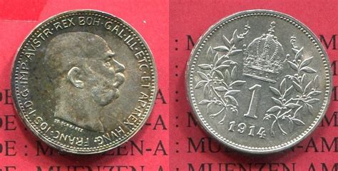 1 Krone Silbermünze Österreich 1 Krone 1914 Silber Franz Josef Eins