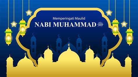 Happy Mawlid Nabi Muhammad SAW With Mosque In Blue Background 12397672