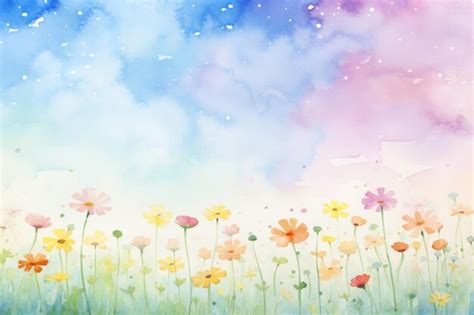 Pastel Sky And Daisy Backgrounds Outdoors Painting Premium Ai