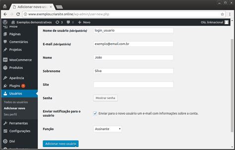 Como criar um novo usuário no WordPress CriarSite Online