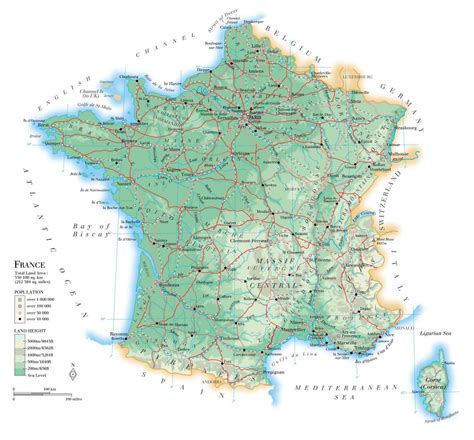 Detailed Physical Map Of France With Roads Cities And Airports