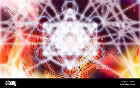 Light Merkaba On Abstract Color Background Sacred Geometry Stock Photo