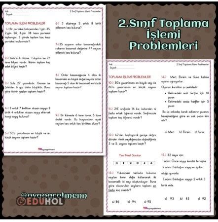 2 Sinif Toplama İşlemi Problem Eduhol Etkinlik İndir Oyun Oyna