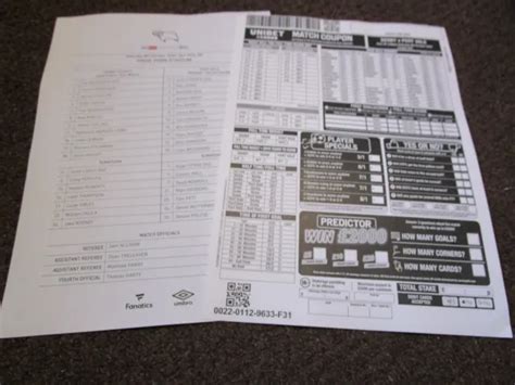 DERBY COUNTY V PORT VALE 2022 23 OCTOBER 8th VERY RARE TEAM SHEET