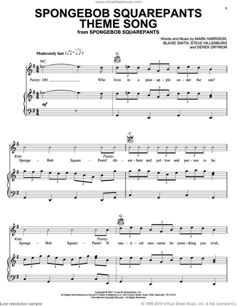 Download And Print Spongebob Squarepants Theme Song Sheet Music For