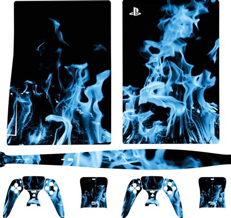 Blue Fire Flames On Black Playstation Decal Tenstickers