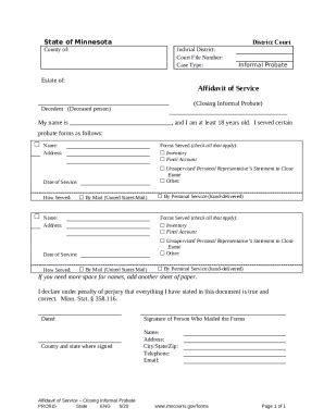 Affidavit Of Service Inal ProbateClosing Probate Doc Template